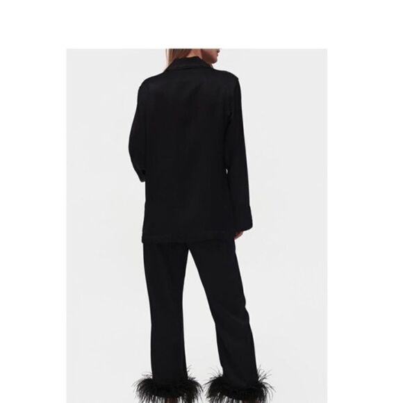 Sleeper Party Pajama Set With Ostrich Feather 100% Black XS - Picture 8 of 10
